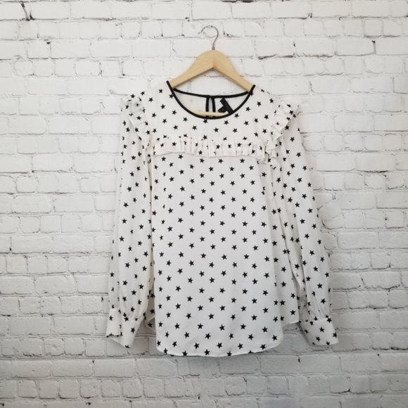 J. Crew Tops - J. Crew Silk Blend Star Print Ruffle Blouse 8 M